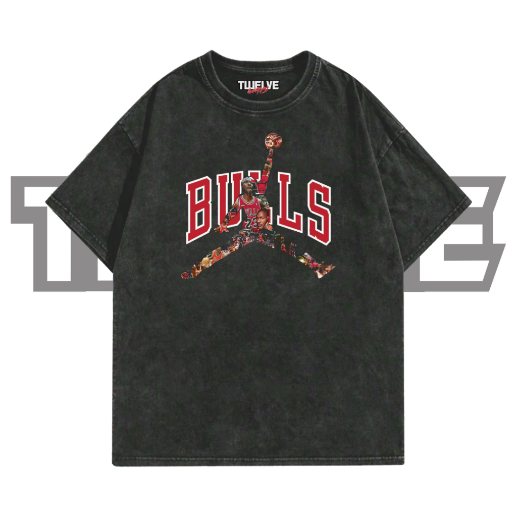 JORDAN BULLS Oversize T-Shirt | Wash Hitam | Kaos Aesthetic | Atasan Pria Wanita | Baju Basket Cowo 