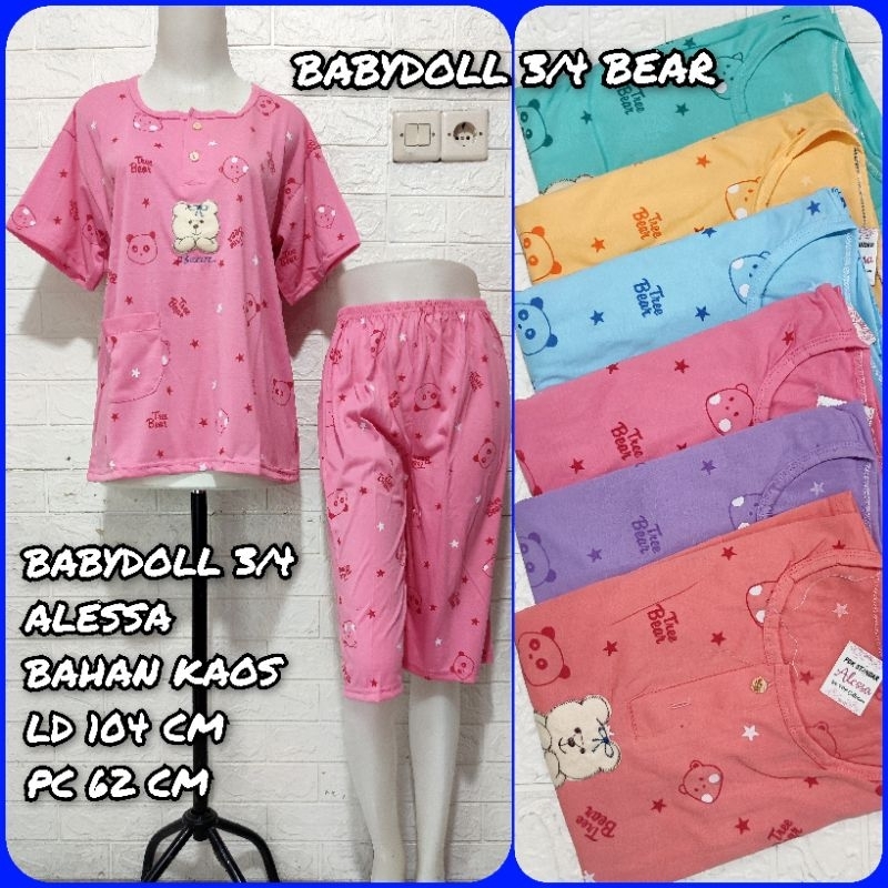Babydoll 3/4 Bahan kaos Baju Tidur Wanita Dewasa