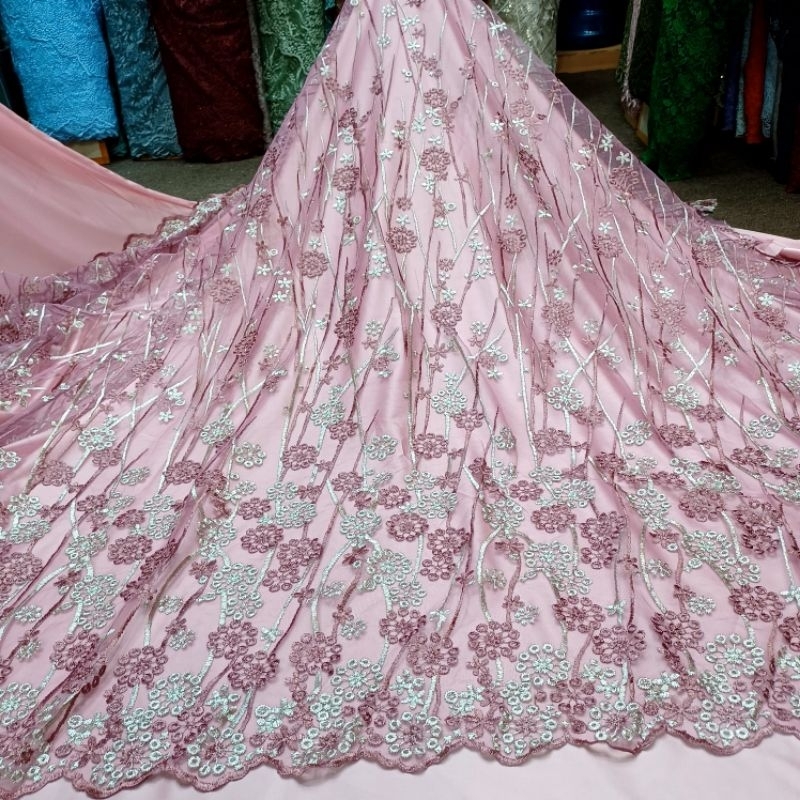 MURAH KAIN TILE 2TONE MOTIF MAWAR MELATI BUNGA PINGGIR TERBARU