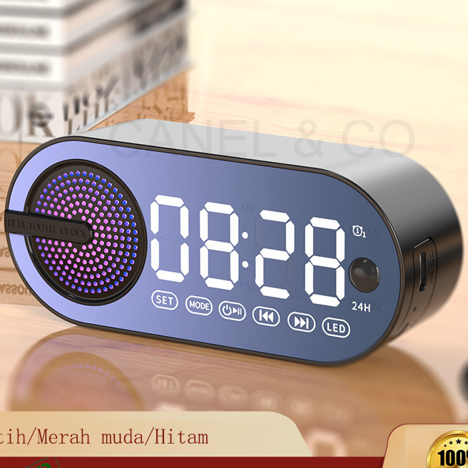 MURRRMERRR Speaker Bluetooth Portable Full Bass Stereo LED Tampilan Digital FM Radio Termometer Jam 