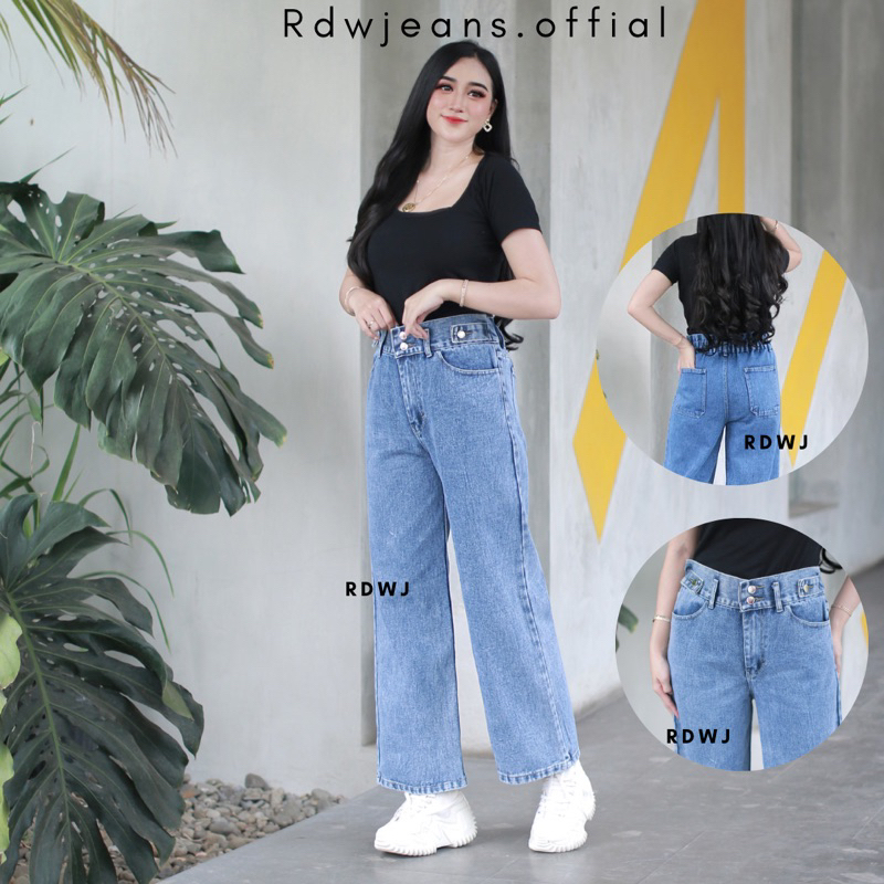 RDWJEANS- KULOT JEANS HIGHWAIST KANCING SKODER 2 PINGGANG ELASTIS