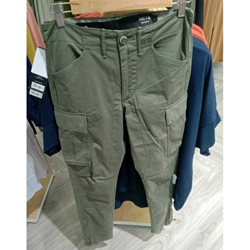 Celana Cargo GREENLIGHT original Ariel noah Zipper Terbaru Warna ARMY (SLIM FIT)