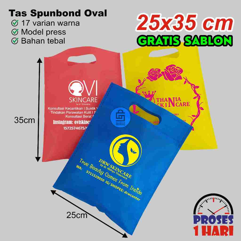 

Goodie Bag Tas Spunbond Oval 25x35 cm Gratis Sablon