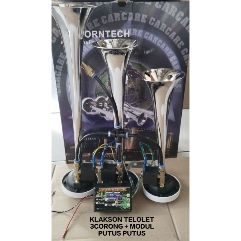 HJK Klakson Telolet 3 Corong + Modul Putus Putus Ala Marco Italy /Klakson Angin Mobil Truk & Bus