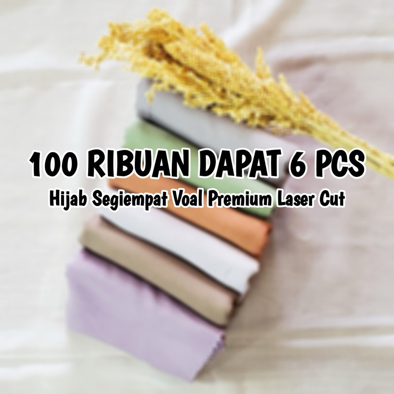 [100 Ribuan Dapat 6 pcs] Hijab Segi Empat Voal Premium Laser Cut