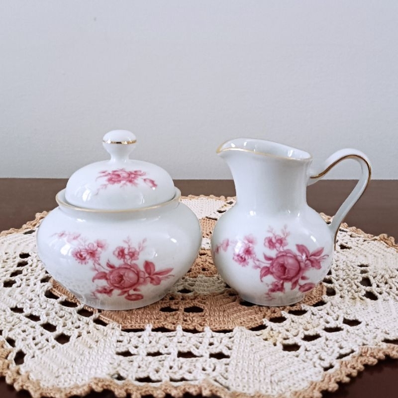 Set SchwarzenHammer Wadah Gula & Susu Mungil Sugar Pot & Milk Jug Jerman Porselen Keramik Aksesoris 