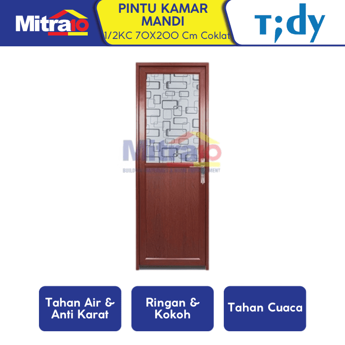 Tidy Pintu Kamar Mandi + Handle Aluminium Pvc Bukaan Kanan 1/2KC 70X200 Cm Coklat (Set)
