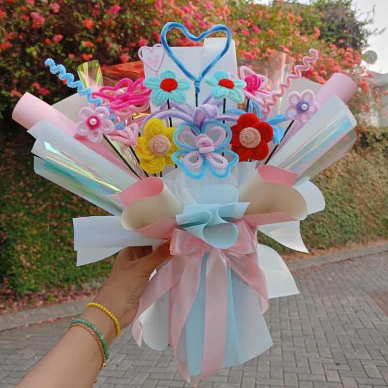 Pipe Bouqet Flower Bunga kawat bulu