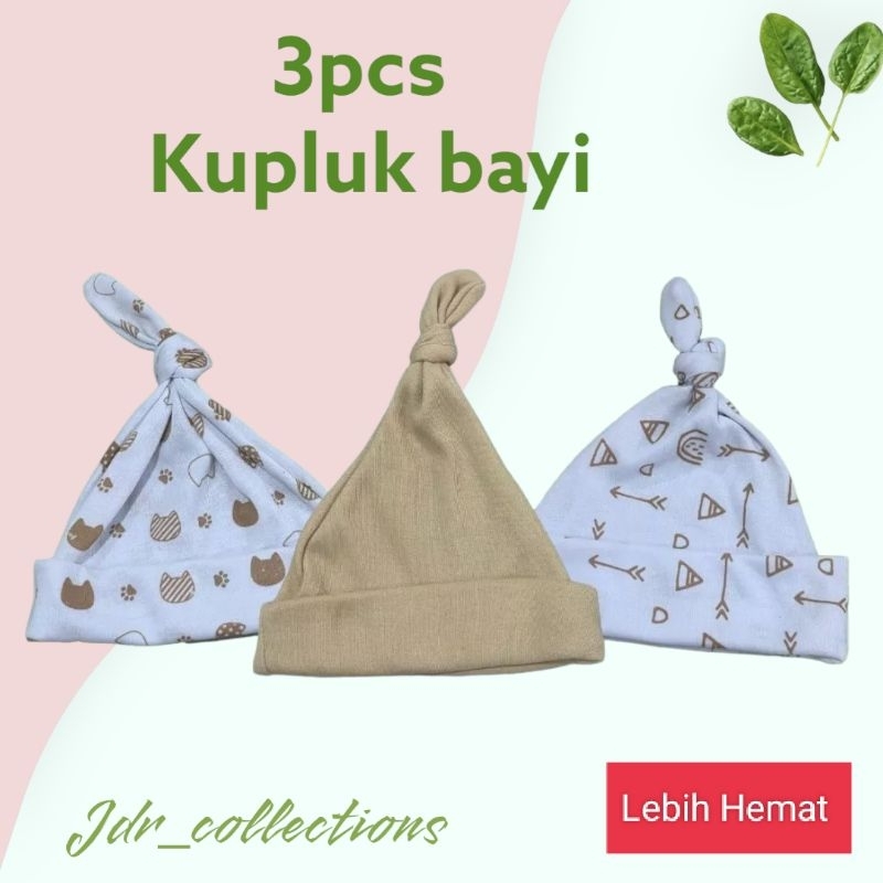 3 Pcs kupluk bayi baru lahir / kupluk bayi motif