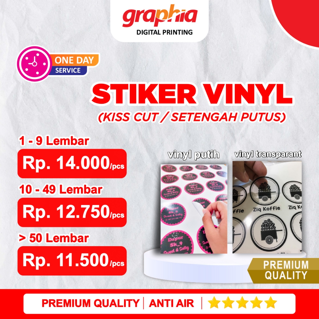 

< PAKET LENGKAP > Print Sticker Vinyl Glossy / Doff / Transparant + Kiss Cut A3+