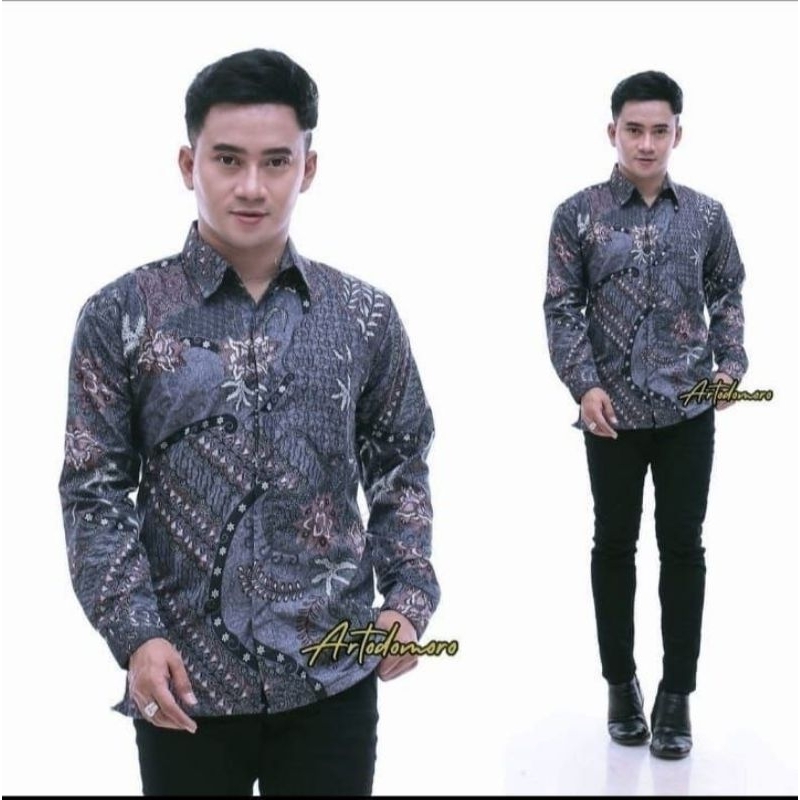 Baju batik pria/Kemeja batik/hem batik baron merah