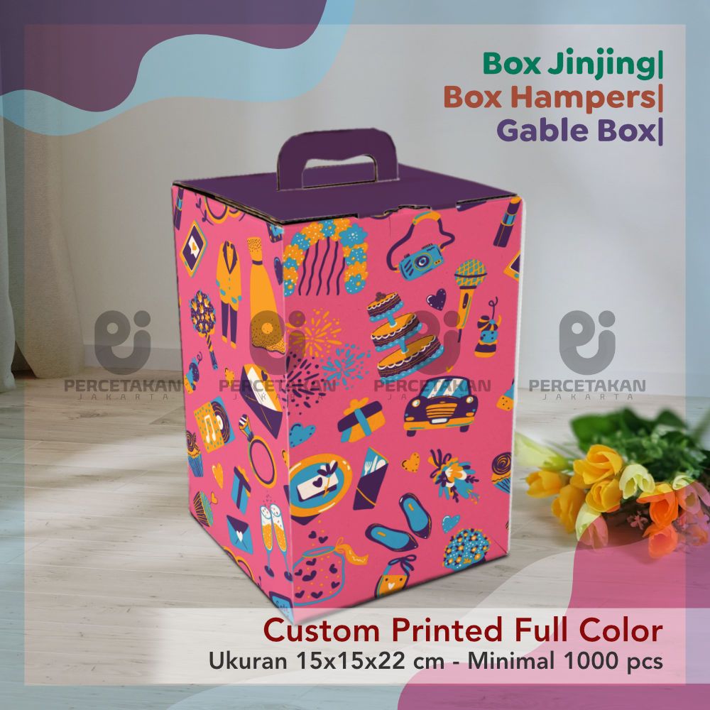 

Cetak Box Jinjing 15x15x22 cm FULL COLOR Free Custom Desain/Logo | BOX HAMPERS | GABLE BOX | BOX TOPLES