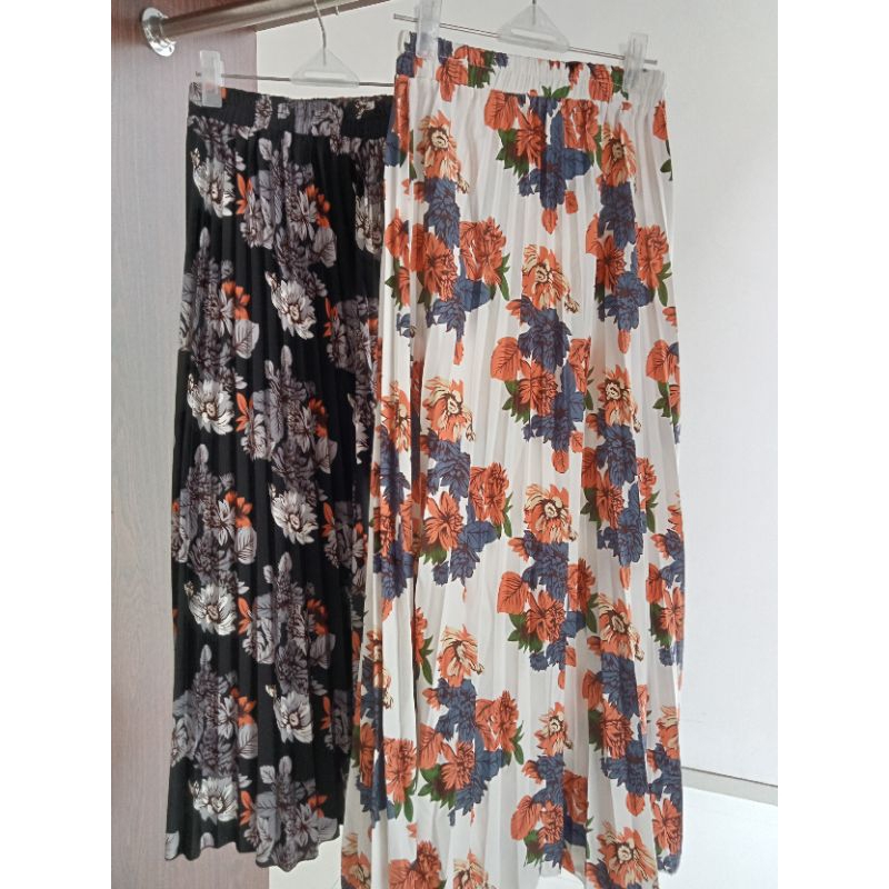 Rok Plisket Lipit Bunga Besar Panjang Wanita Dewasa Hijab OOTD Pinggang Full Karet FIT L