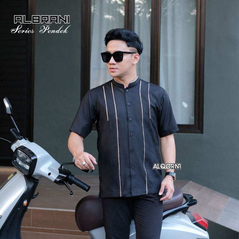 baju koko pria lengan pendek terbaru motif albrani kemko hadroh laki laki remaja al qorni warna puti