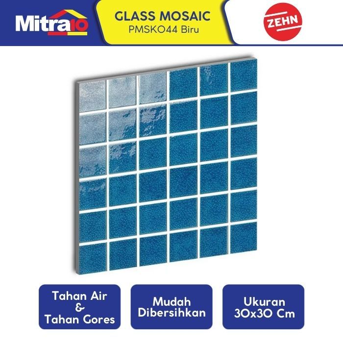 Zehn Keramik Dinding Glass Mosaic PMSK044 30x30 Cm Biru
