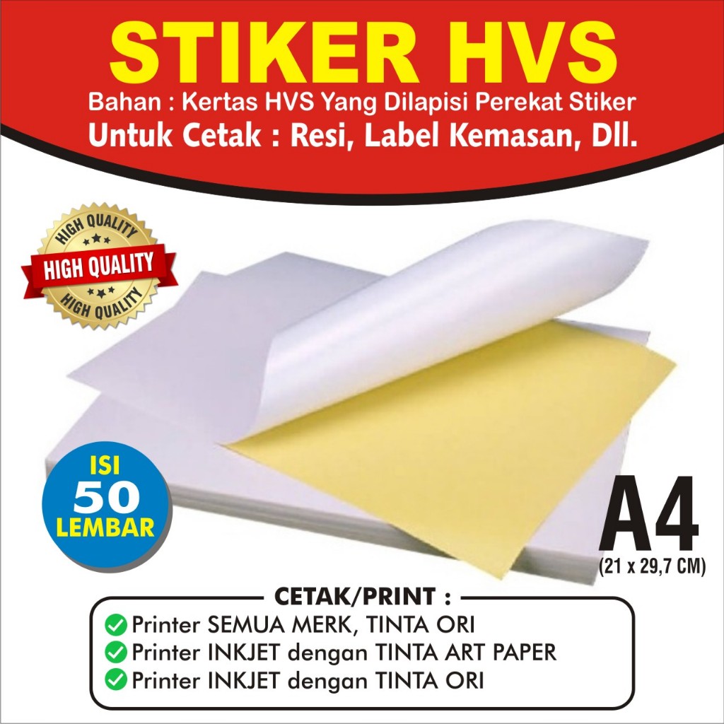 

Sticker HVS A4 isi 50 lembar / Kertas Stiker Inkjet Doff Matte A4