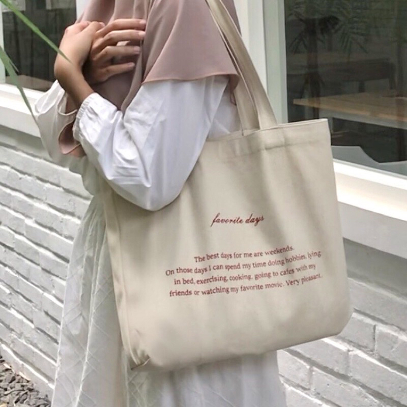 Favorite Days Totebag Cewek Aesthetic Kanvas Korea Eco Bag Simple Wanita Murah