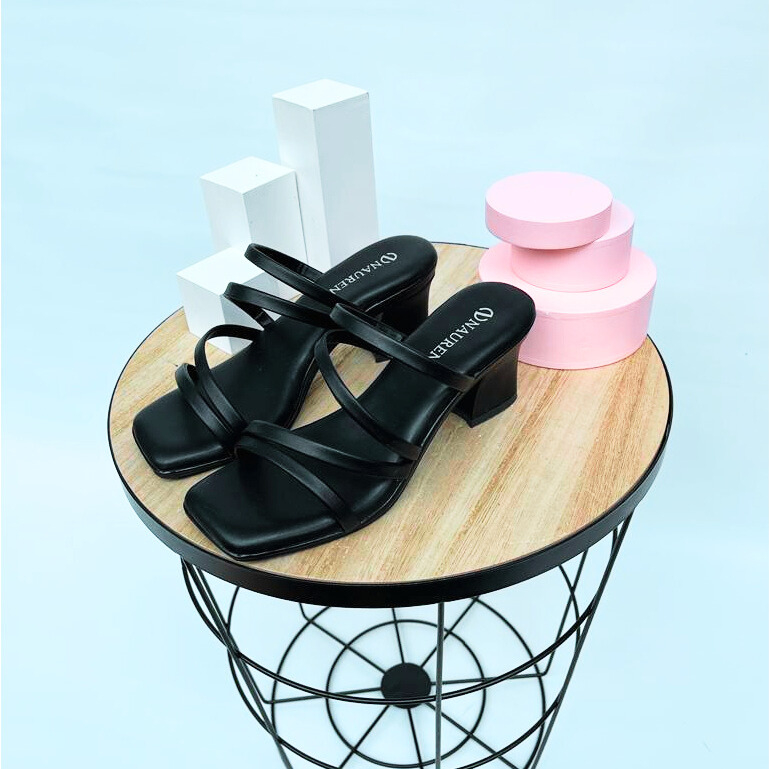 Sandal Heels Wanita Tali Rubby Sandal Heels Hak Tahu 5cm