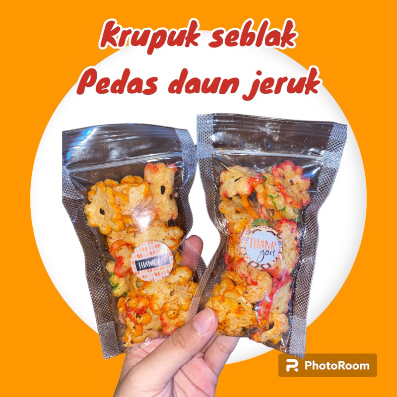 

Krupuk.Seblak.Pedas.Daun.Jeruk.isi10pcs.standingpouch&Stiker.Thankyou