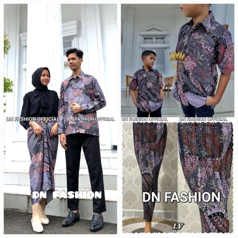 MOTIF LV LILAC/BATIK COUPLE KELUARGA/KEMEJA BATIK COUPLE/KEMEJA BATIK ANAK/ROK LILIT BATIK/ROK PLISK