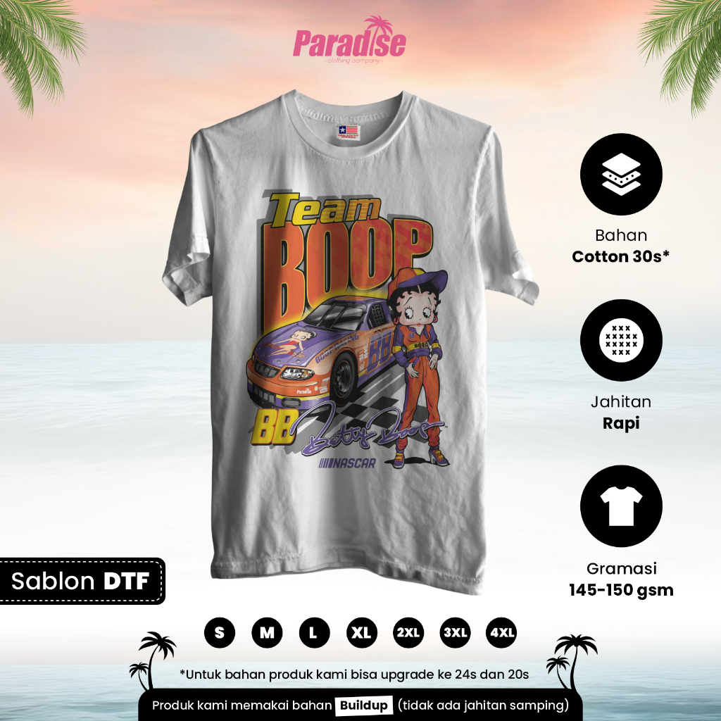 Kaos Film Kartun Nascar Betty Team Boop Paradise Streetwear Karakter Betty Boop T Shirt Unisex Built