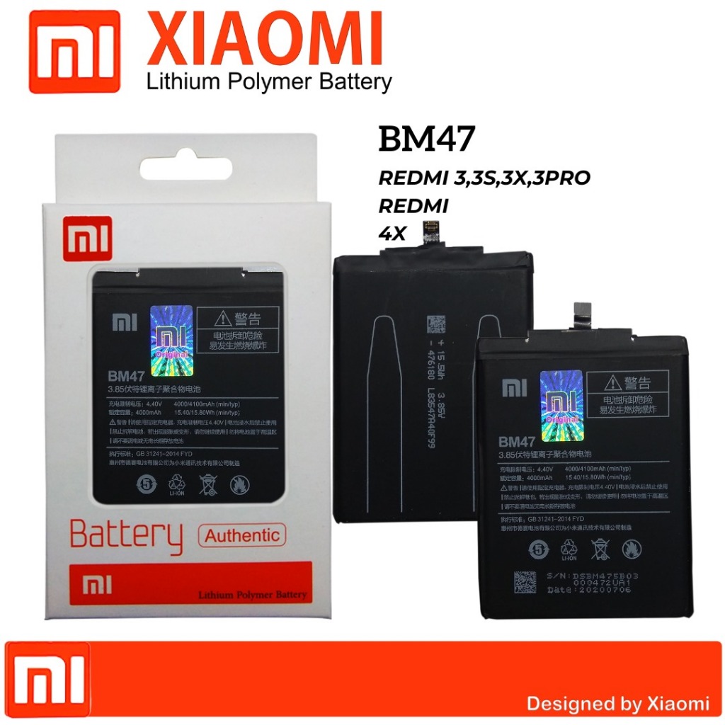 Battery Xiaomi Original 100%  Redmi 4X  Redmi 3 Redmi 3S Redmi 3 Pro Redmi 3X Battery Xiaomi BM47 Baterai Xiaomi BM47