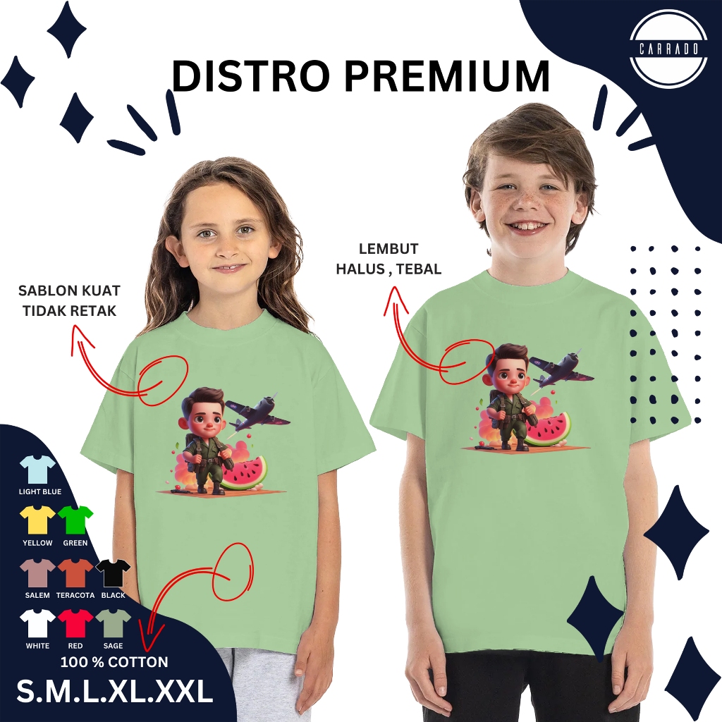 Baju Anak Palestina Motif 3D Semangka Kaos Atasan Anak Watermelon Umur 1 - 10 Tahun Unisex
