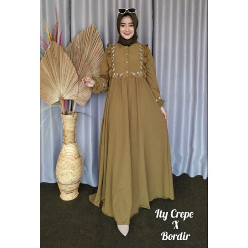 GAMIS AYRA GAMIS BORDIR ARINI ITYCREPE PREMIUM BORDIR DADA KOREA TERLARIS MURAH