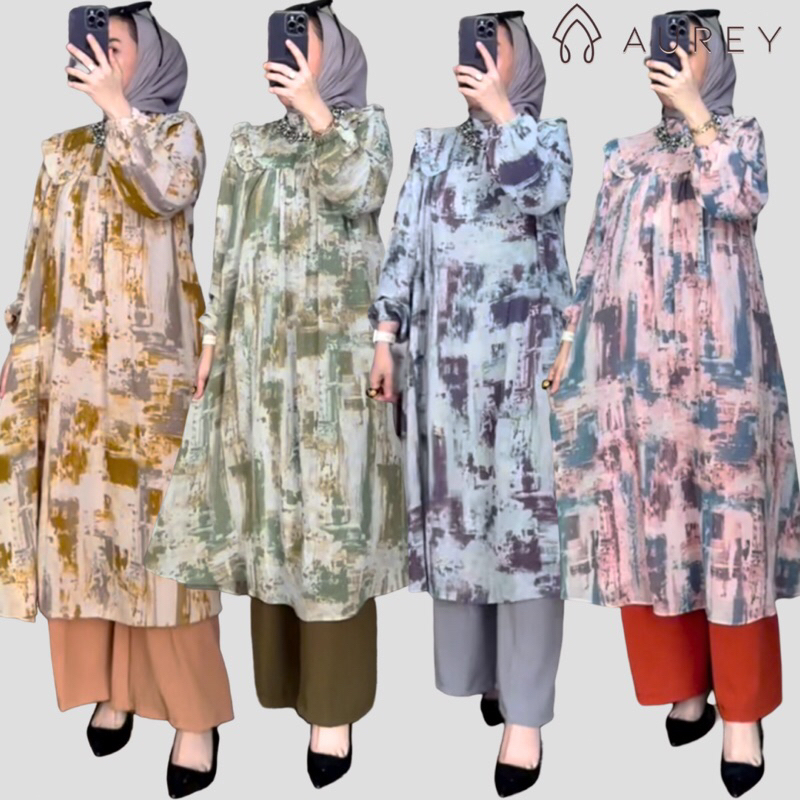 Aurey - setelan midi wanita khansa oneset long tunik wanita setelan celana lengan panjang oneset bus