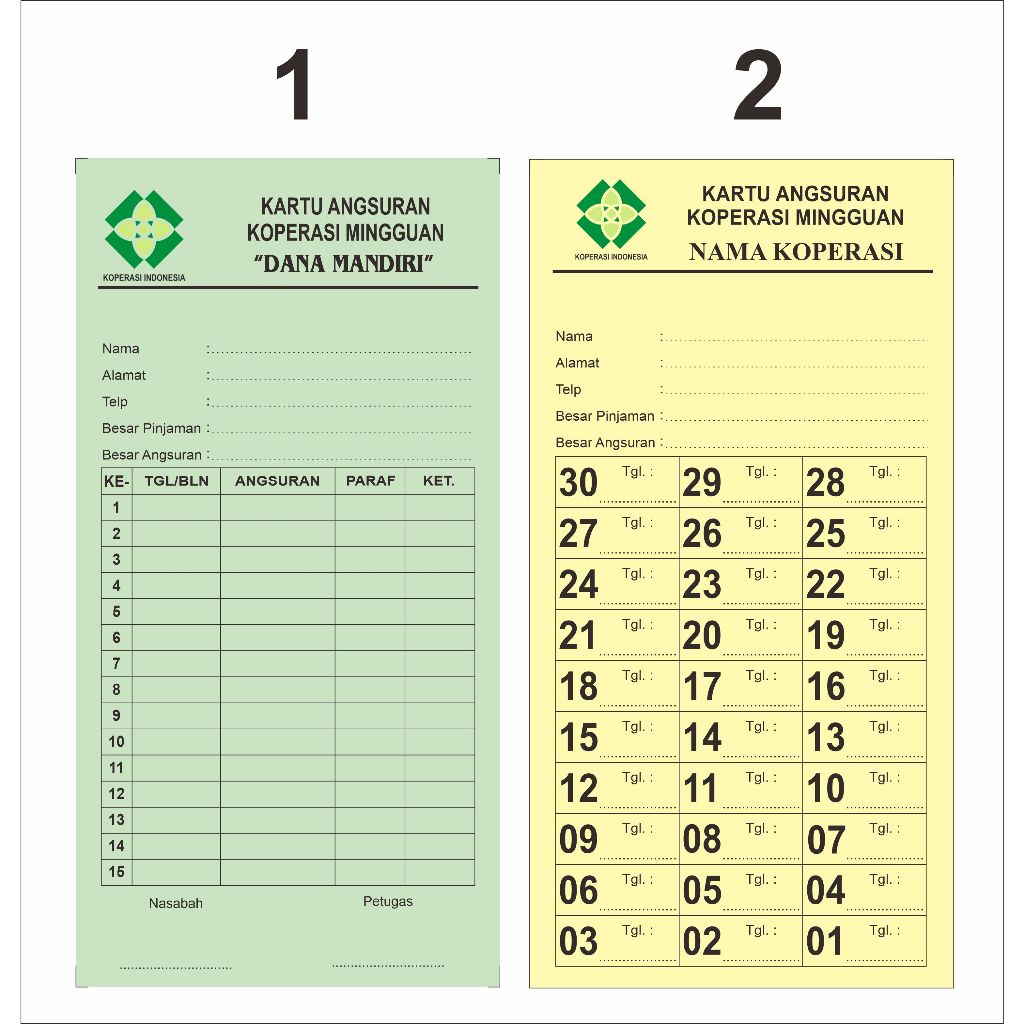 

KARTU KOPERASI ISI 12 LBR / KARTU ANGSURAN MINGGUAN, BULANAN KSP CICILAN PINJAMAN