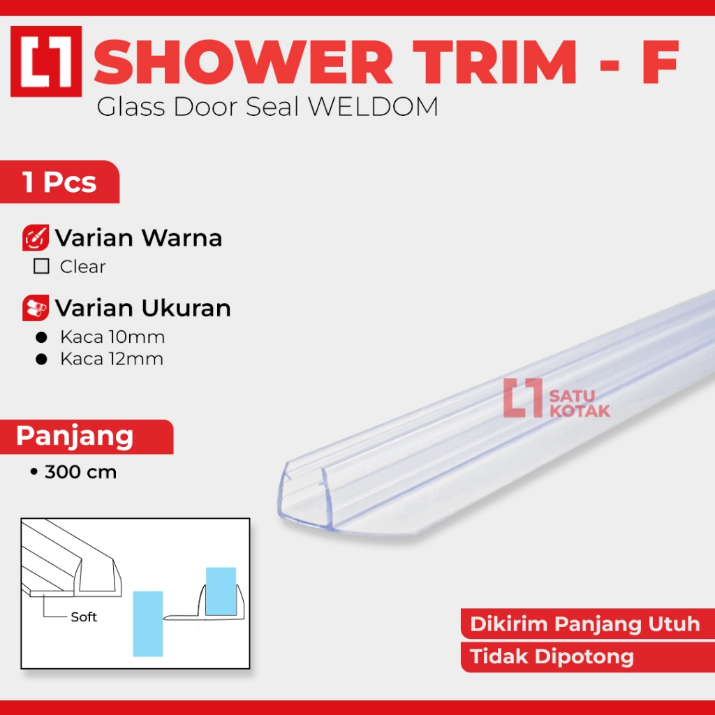 Water Seal F Shower Door Stopper Clip Penahan Pintu Kaca 10/12mm 3M