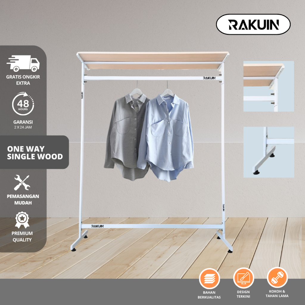 RAK BAJU ONEWAY SW - GAWANG BAJU BESI DAN KAYU-GANTUNGAN BAJU AESTHETIC/GANTUNGAN DISPLAY BAJU- RAKU