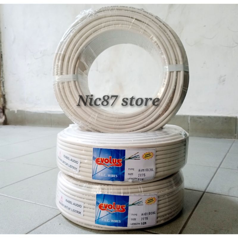 kabel listrik EVOLUS 2x0,75 50 meter putih kabel serabut isi 2 serabut