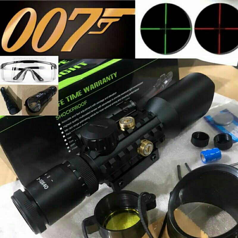 Rifle Scope + Laser Sight M9 LS3-10X42E (with Green & Red Reticle Cross Mildot) New Generation Teles