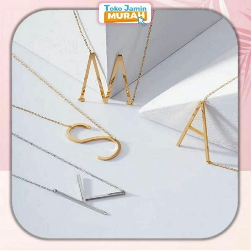 kalung inisial huruf Size kecil dan gelang huruf Titanium Warna emas