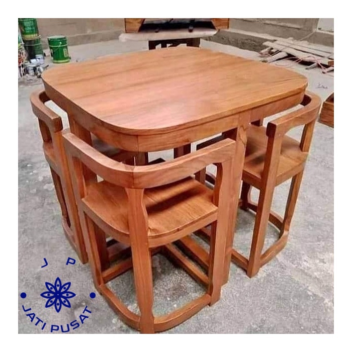 Meja makan bundar meja oval minimalis 4 kursi kayu jati