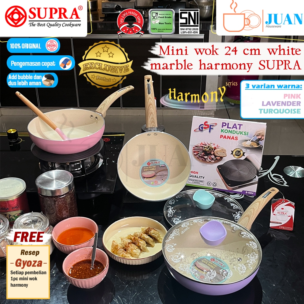 SUPRA EXCLUSIVE Harmony pan white marble anti lengket / wok pan non stick / stir pan / stir wok / mi