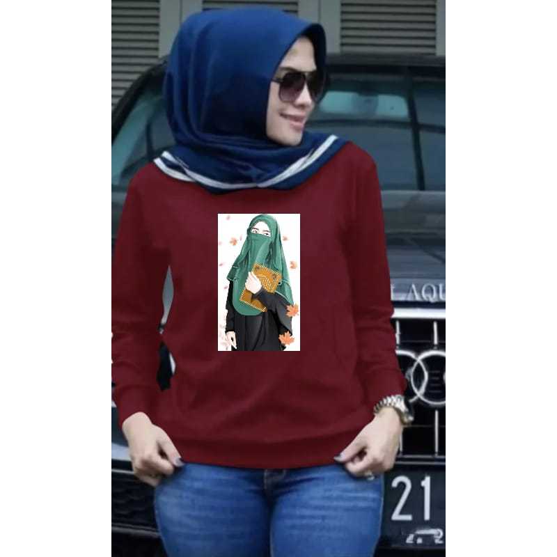 Baju Atasan Sweater Wanita Dewasa Kekinian Terbaru Motif Hijab Girl