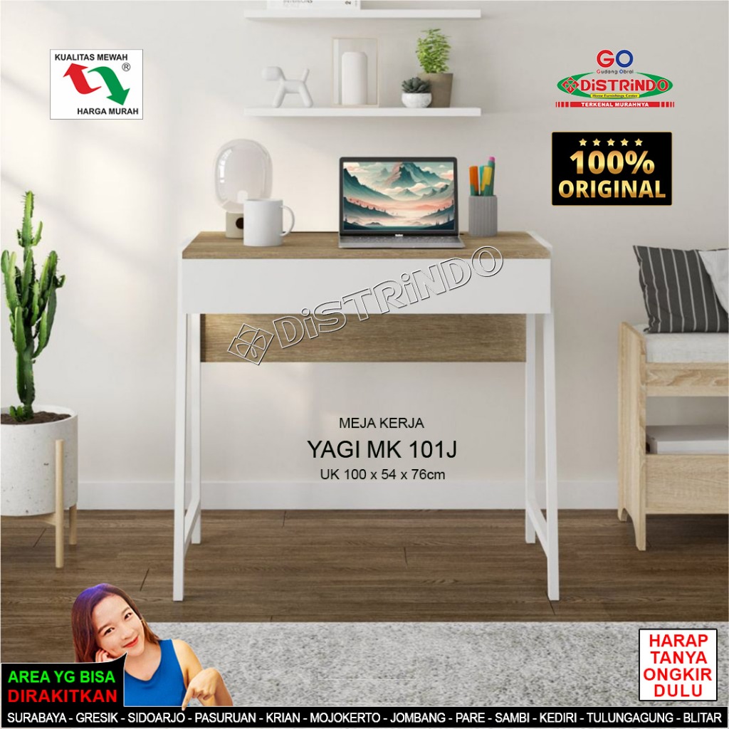 DISTRINDO Meja Kerja Minimalis kaki besi Meja Komputer