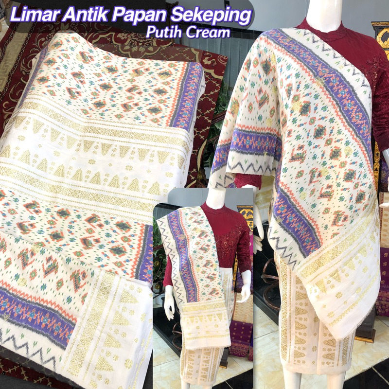 Songket Limar Antik Papan Sekeping/ Putih Cream/ songket tenun asli palembang /ilham songket palemba