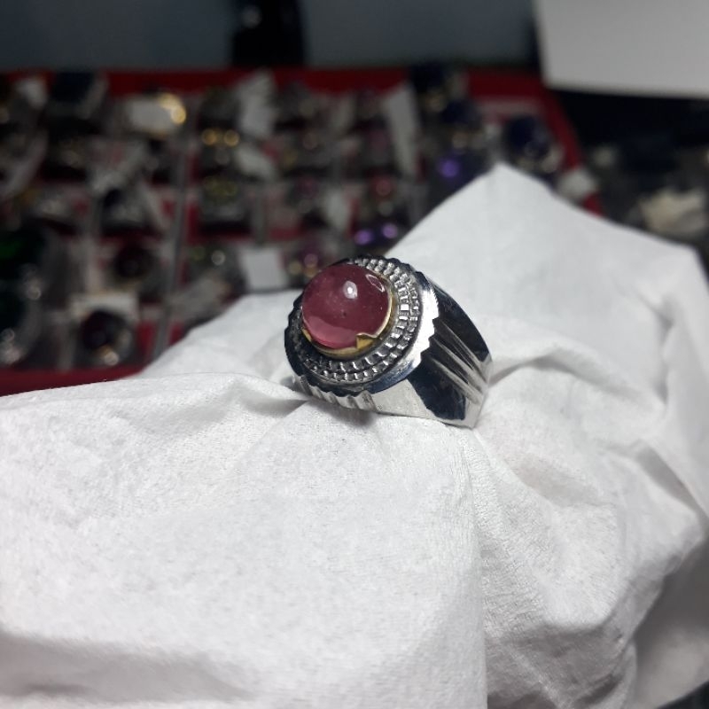 emban ikat monel HM plus batu permata natural Ruby Mozambique