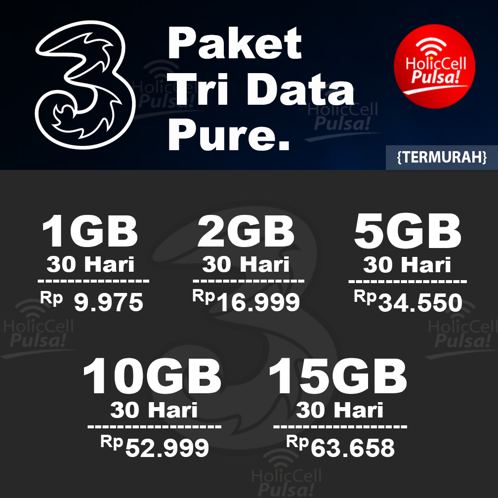 PAKET DATA TRI PURE 1GB 2GB 5GB 10GB 15GB  I WAJIB BACA DESKRIPSI PRODUK