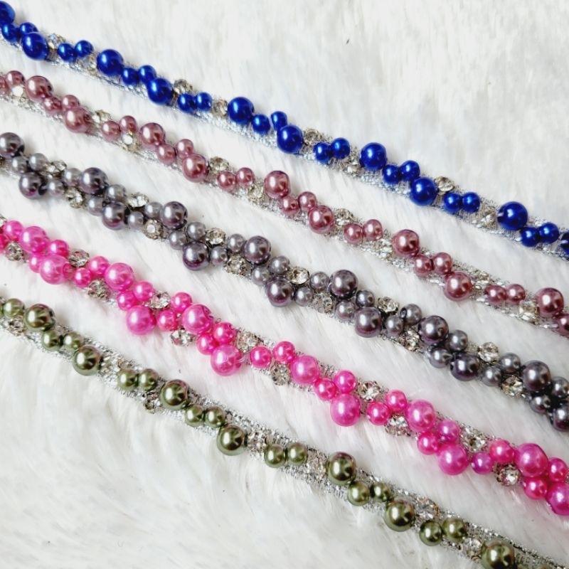 Renda Mutiara Payet Rangkai Mix Diamond Cangkang 50cm