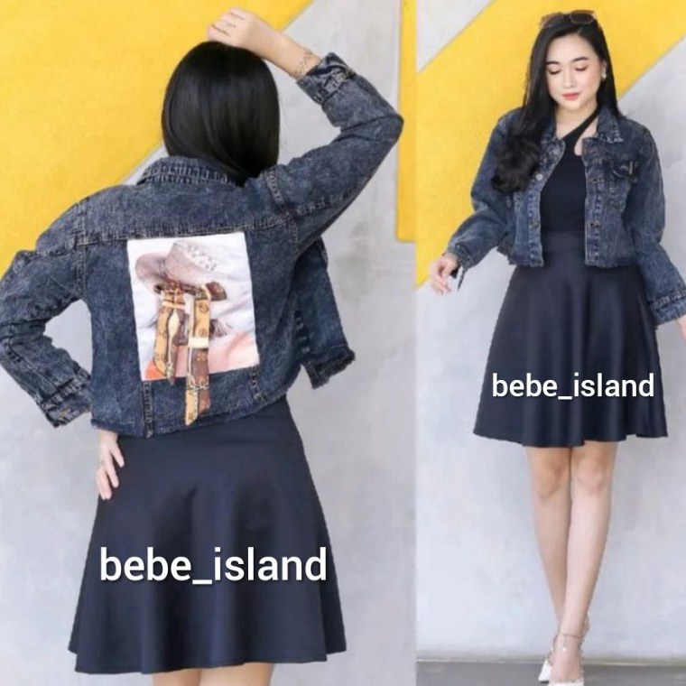 Top ProductK0w0V JAKET JEANS CROP RAWIS PITA BELAKANG LD 120cm JUMBO OVERSIZE WANITA