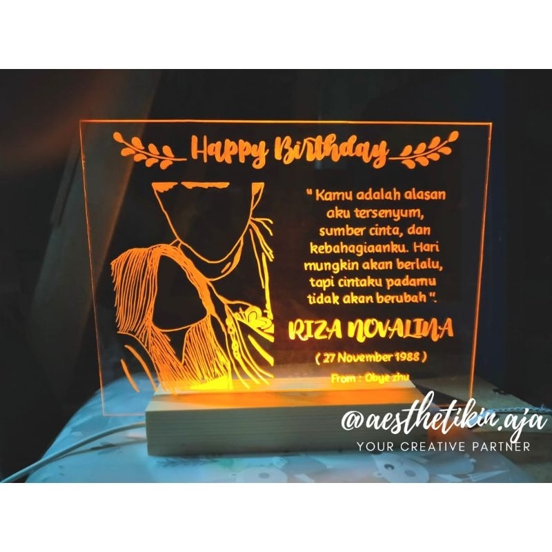 CUSTOM Gift Akrilik LED Lampu Sketsa Handwriting