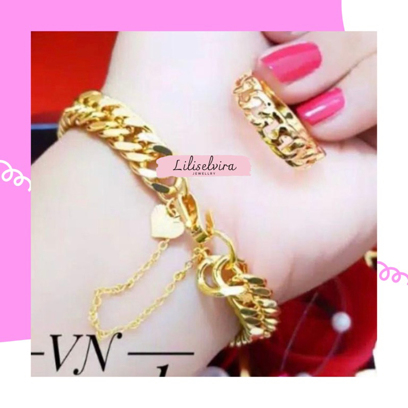 Model gelang rante free cincin asli lapis emas 24 karat mewah elegan terbaru perhiasan titanium