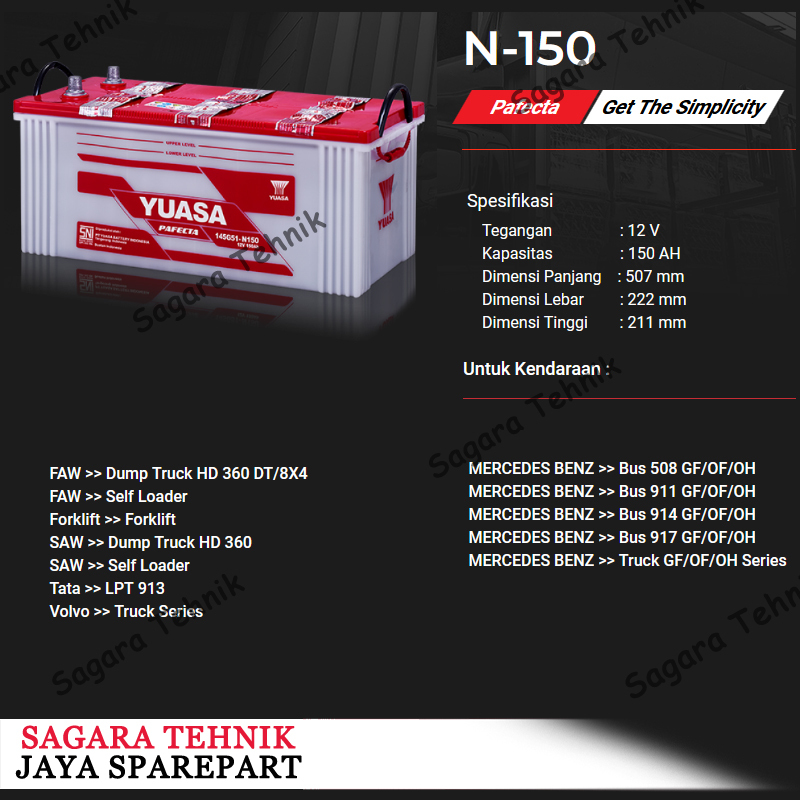 Yuasa Aki Mobil N150 150 Ah  DUMP TRUCK FAW FORKLIFT TATA LPT13 VOLVO TRUCK SERIES MERCEDES BENZ BUS
