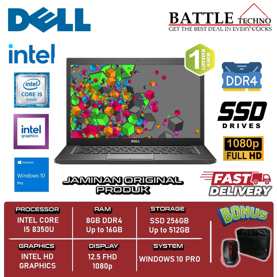 Laptop Murah Dell Latitude 14 7490 Intel Core i5 8350U 16GB 512GB Ssd FHD Windows 10 Pro Black