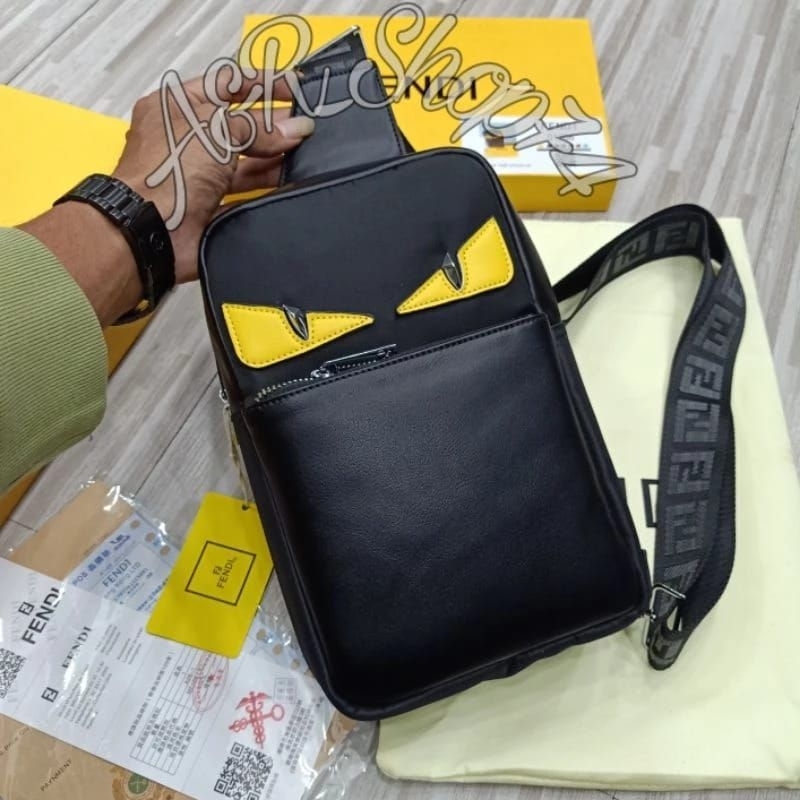 Sling bag eyes monster yellow body bag tas selempang impor unisex