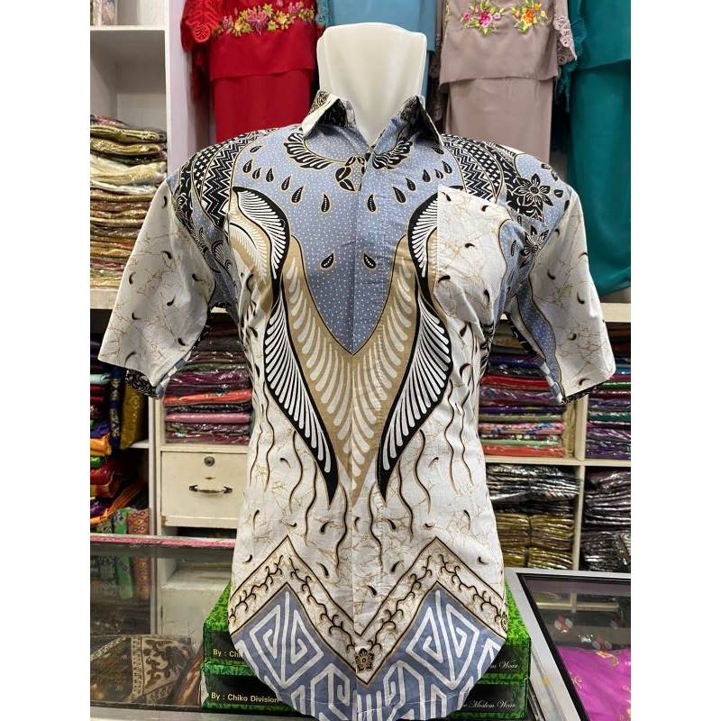 Ready✔️kemeja batik panjang,pendek,Tunik Pekalongan denim putih